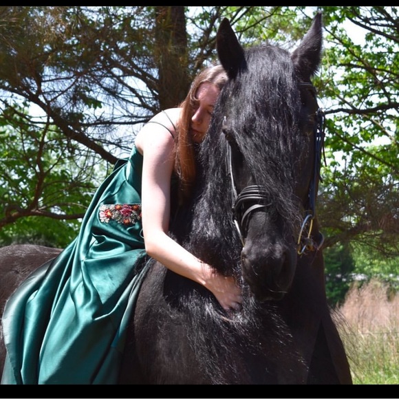 Satin Double Strap Gown with Floral Pockets - Picture 2 of 9